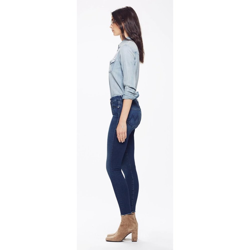 Mother The Looker Ankle Fray Jeans Skinny Super Stretch Denim Fast Times Wash 24 - Picture 2 of 11